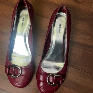 Lovely Red pair of shoes with a 1” wedge.